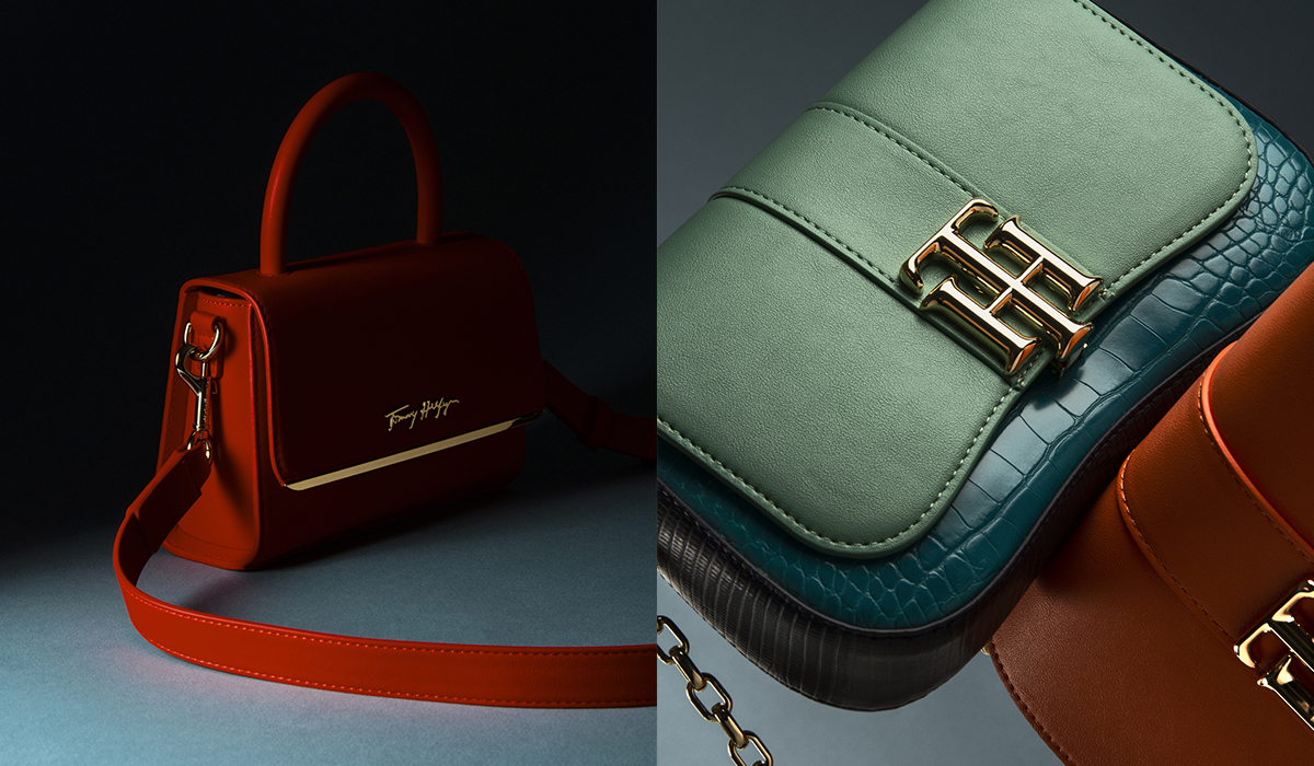 Still life photography by Clément Philippe of bags from Tommy Hilfiger's fall 21 collection