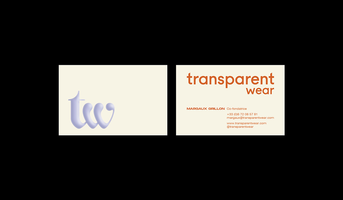 Business cards and visual identity designed by Clément Philippe for the e-commerce platform Transparent Wear